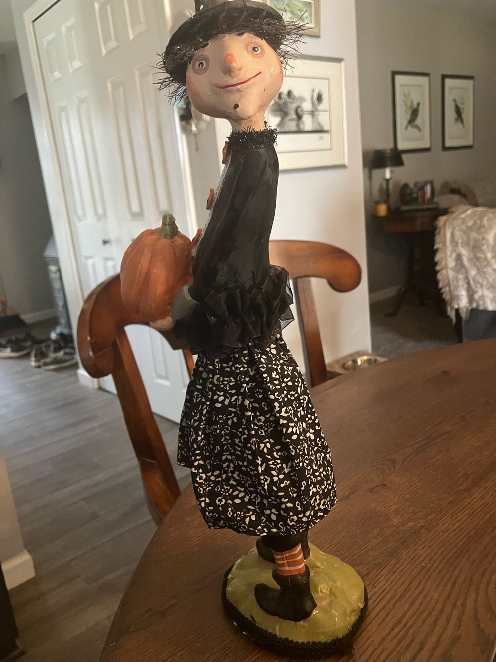Whimsical Halloween Witch Figurine Holding Pumpkin